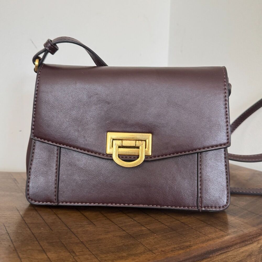 Mango Brown Crossbody Bag Gold Hardware Vintage Style Shoulder Purse Satchel